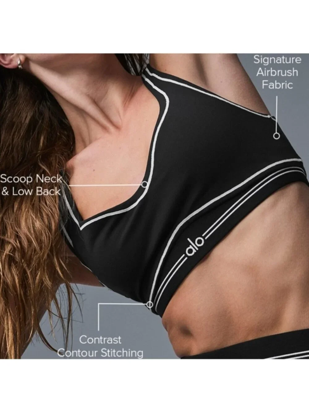 Alo Airbrush Heart Throb Bra Black White Padded Seamed Sports Cropped Bralette